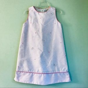 Florence Eiseman Pink Seersucker Shift Dress with Floral Accents